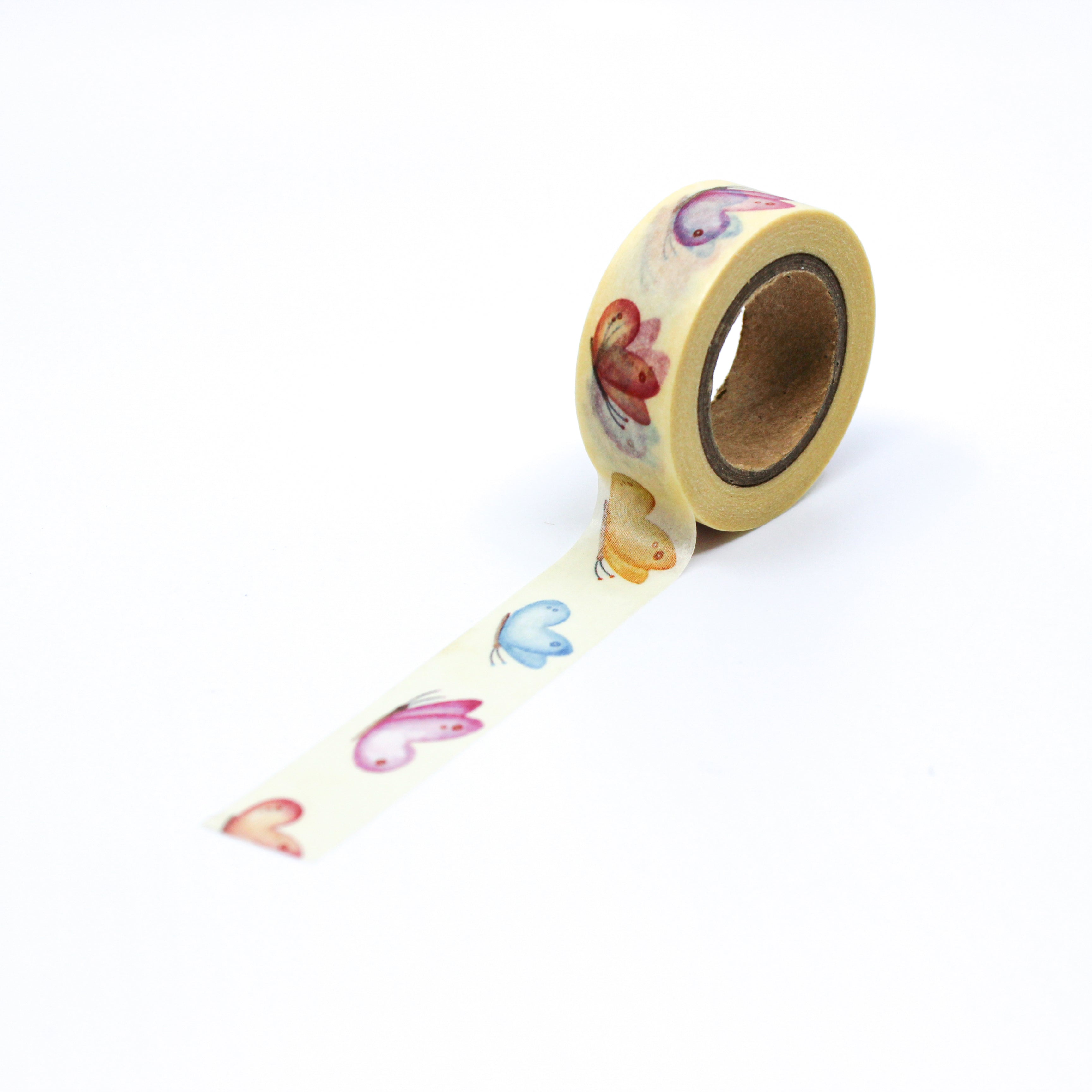 This is a full pattern repeat view of colorful puff butterfly Washi Tape from BBB Supplies Craft Shop