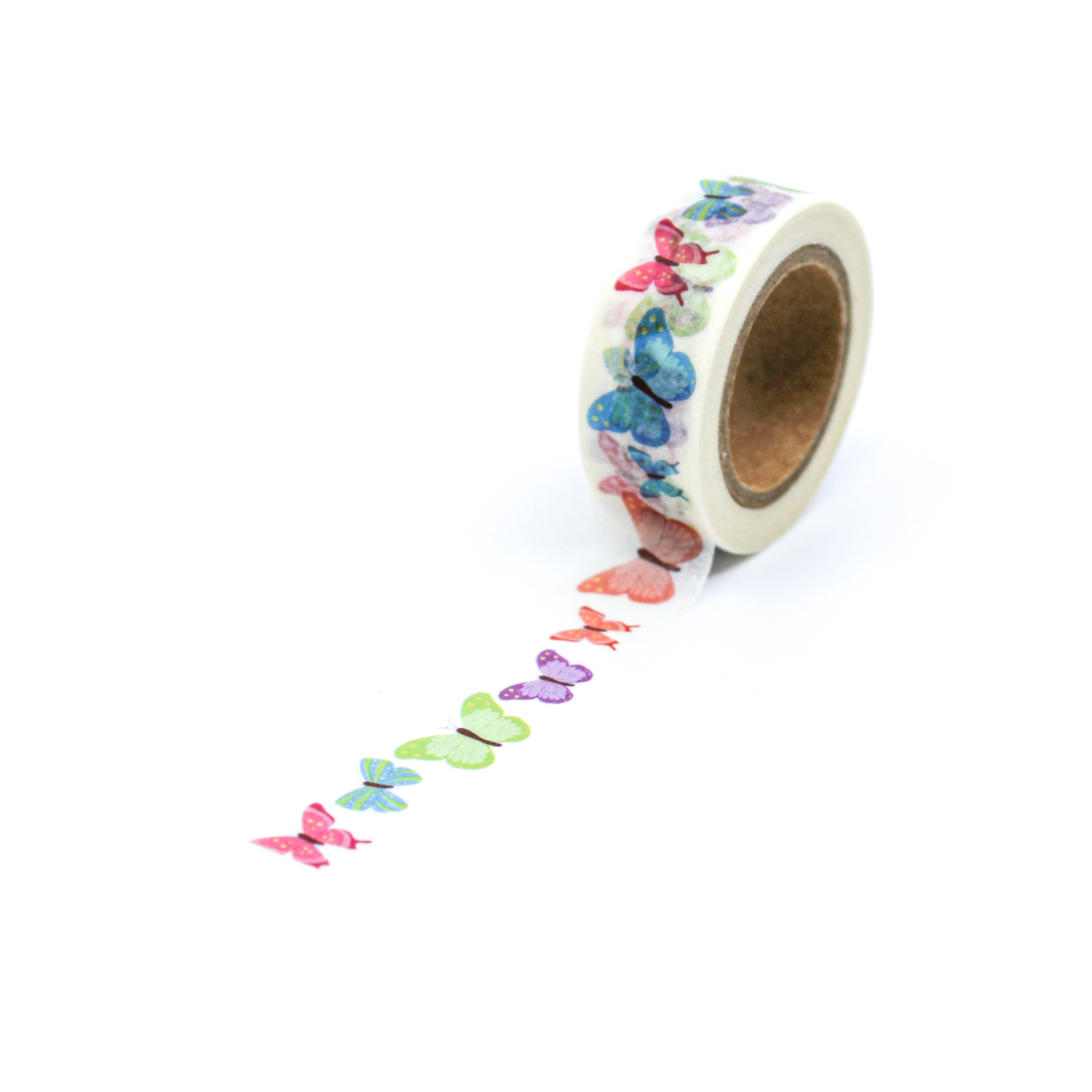 This is a full pattern repeat view of multi-color butterfly washi tape from BBB Supplies Craft Shop