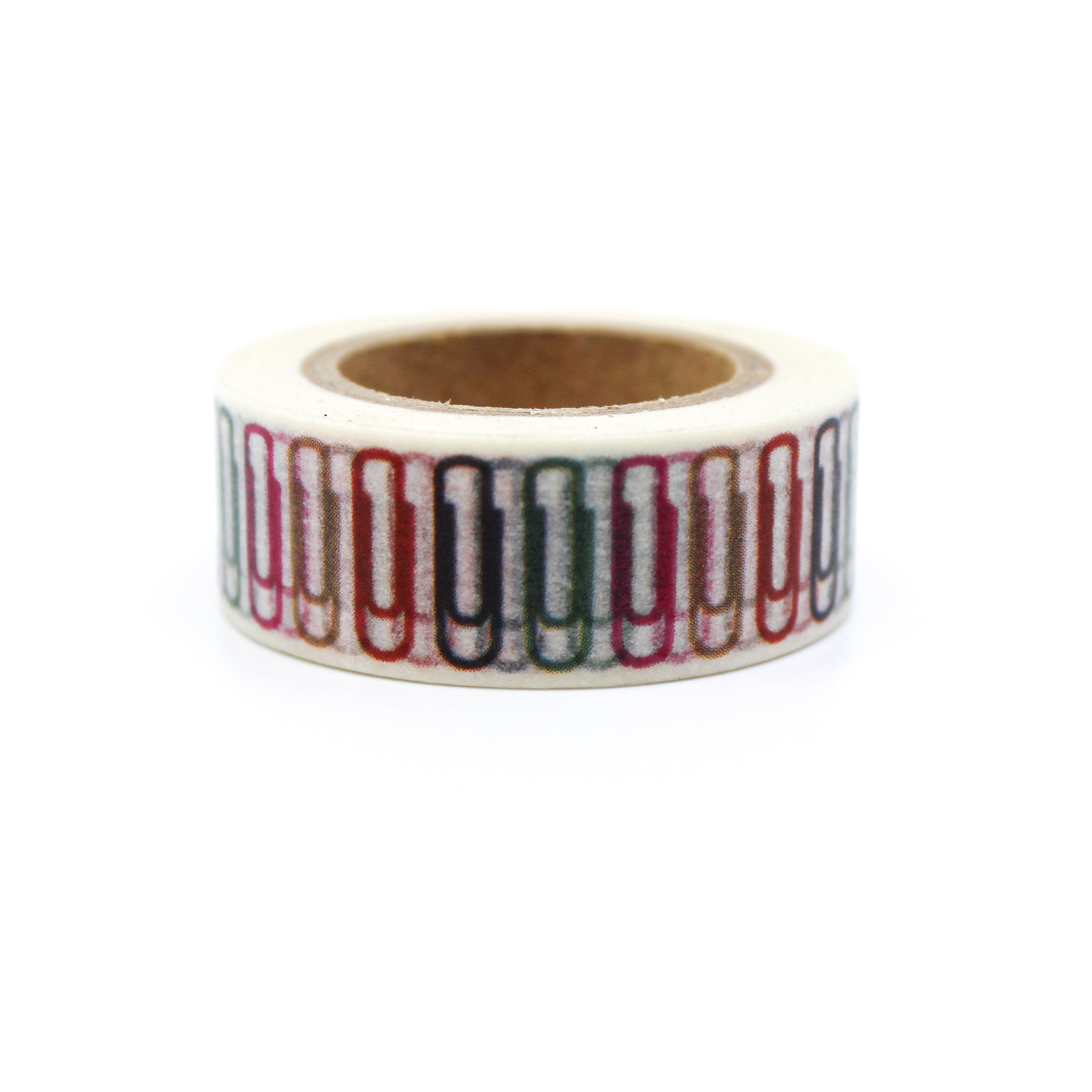 This is a multi colored paper clips with white background washi tapes from BBB Supplies Craft Shop