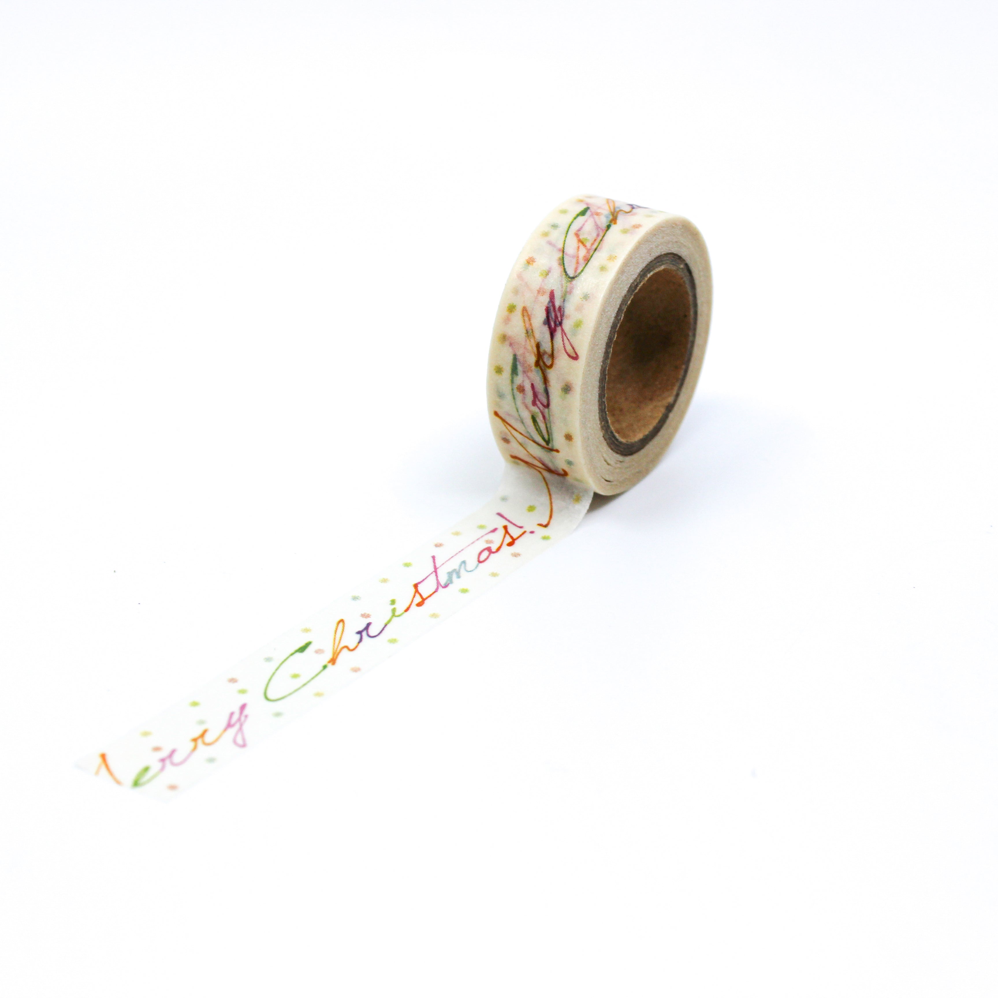 This is a fun and modern colorful Merry Christmas text or greetings pattern Washi Tape from BBB Supplies Craft Shop
