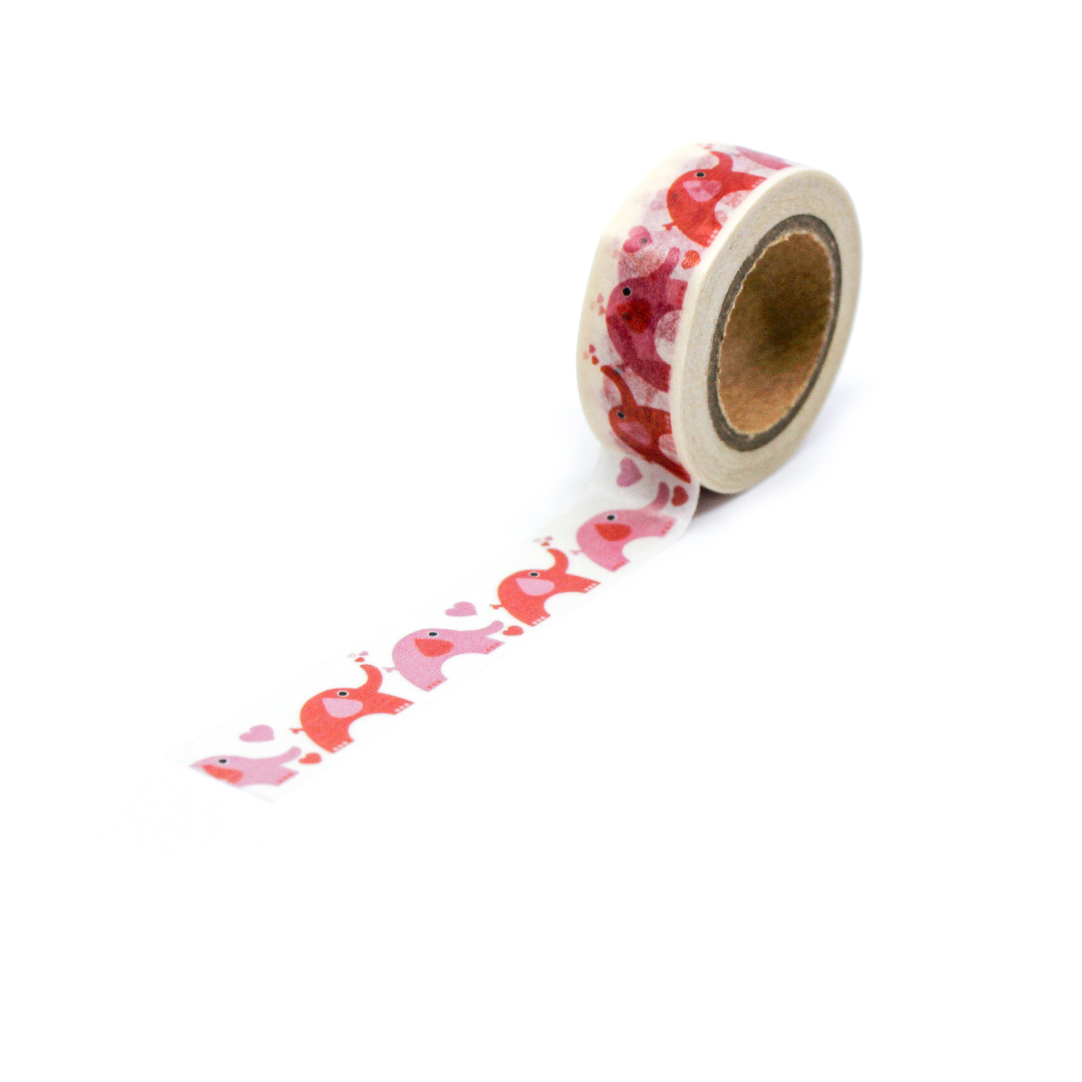 This is a full pattern repeat view of red and pink elephants washi tape BBB Supplies Craft Shop
