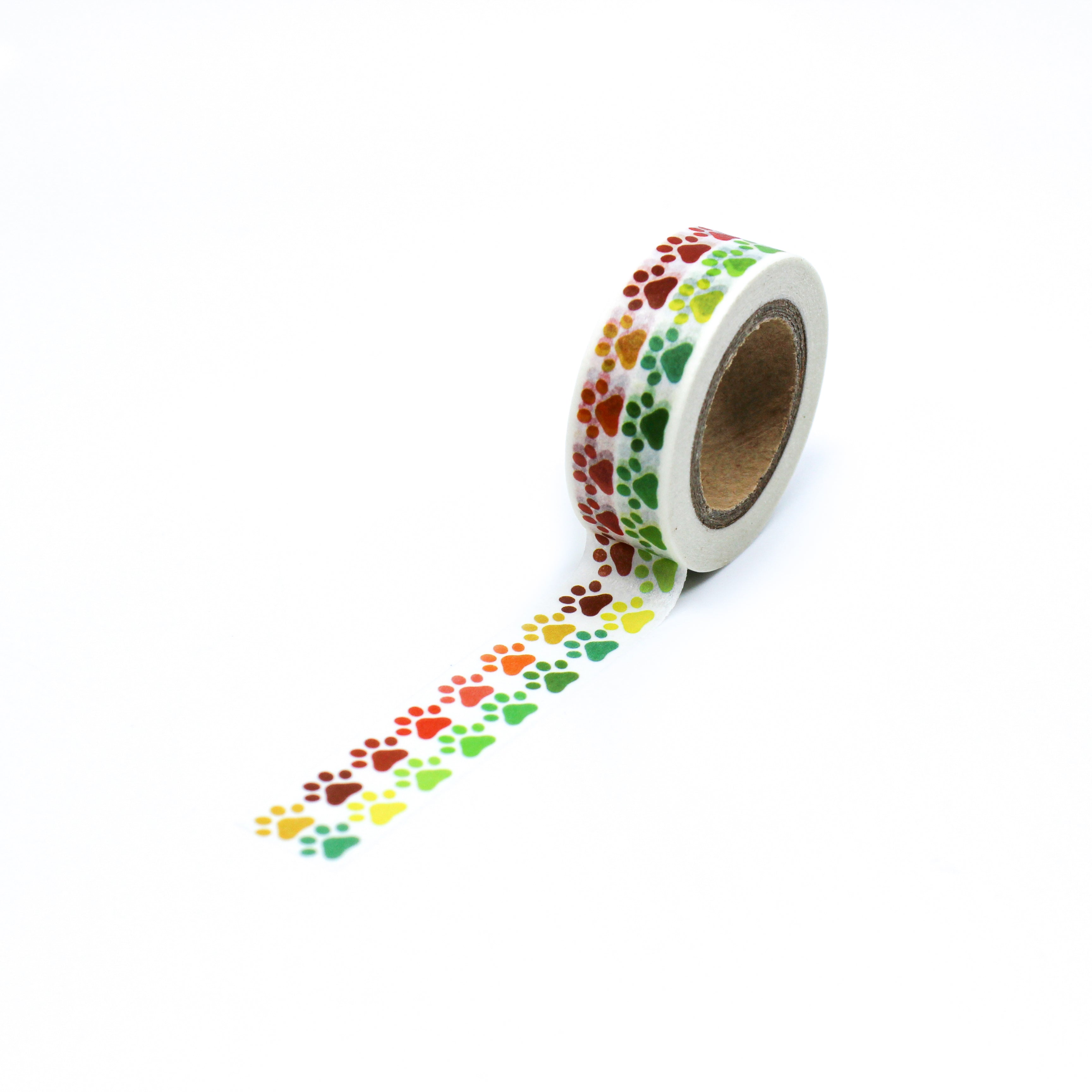 This is a full pattern repeat view of different color of animal paw prints washi tape BBB Supplies Craft Shop