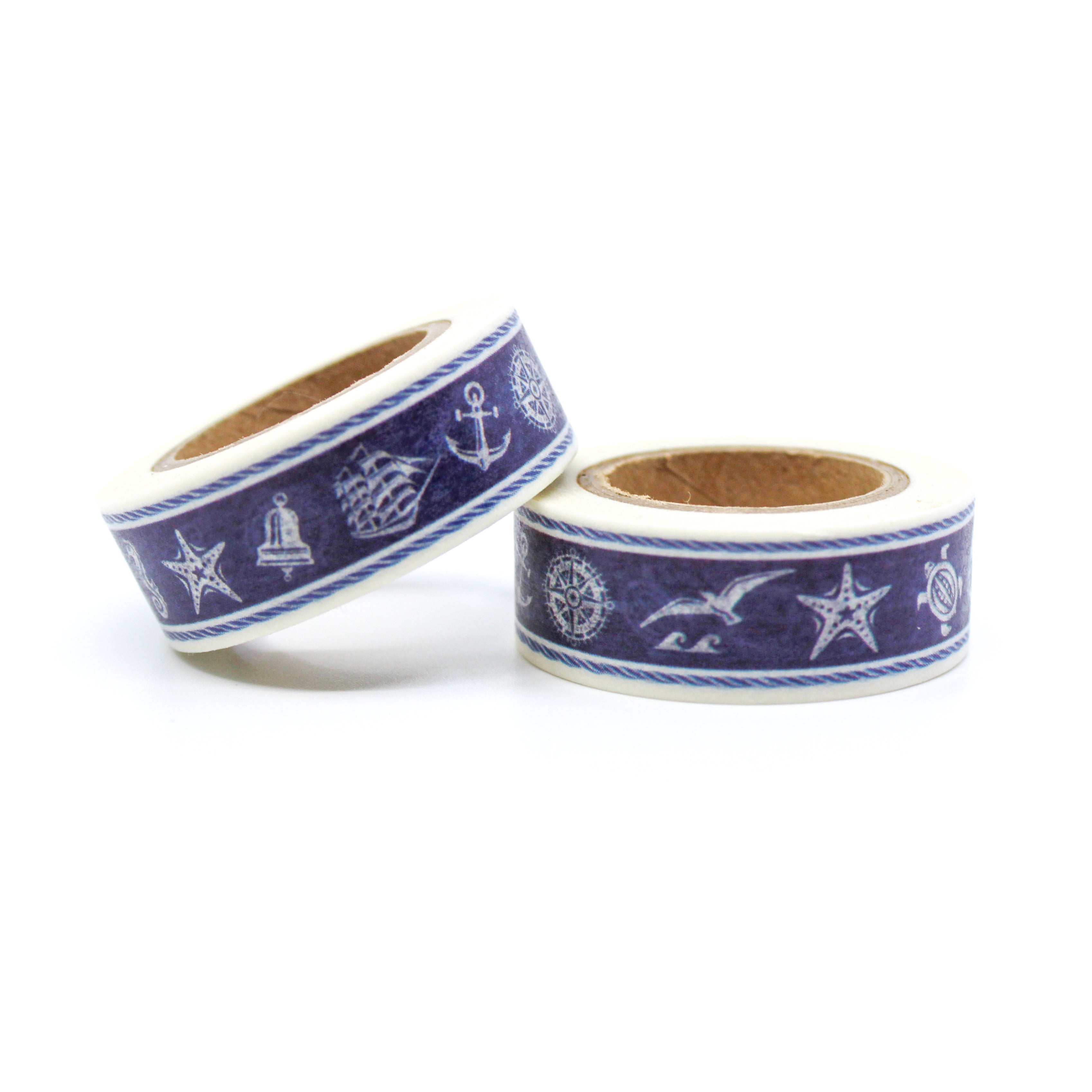 This is a cute nautical symbols of sea creatures and navy anchor for Journal Supplies, Scrapbooking washi tapes from BBB Supplies Craft Shop