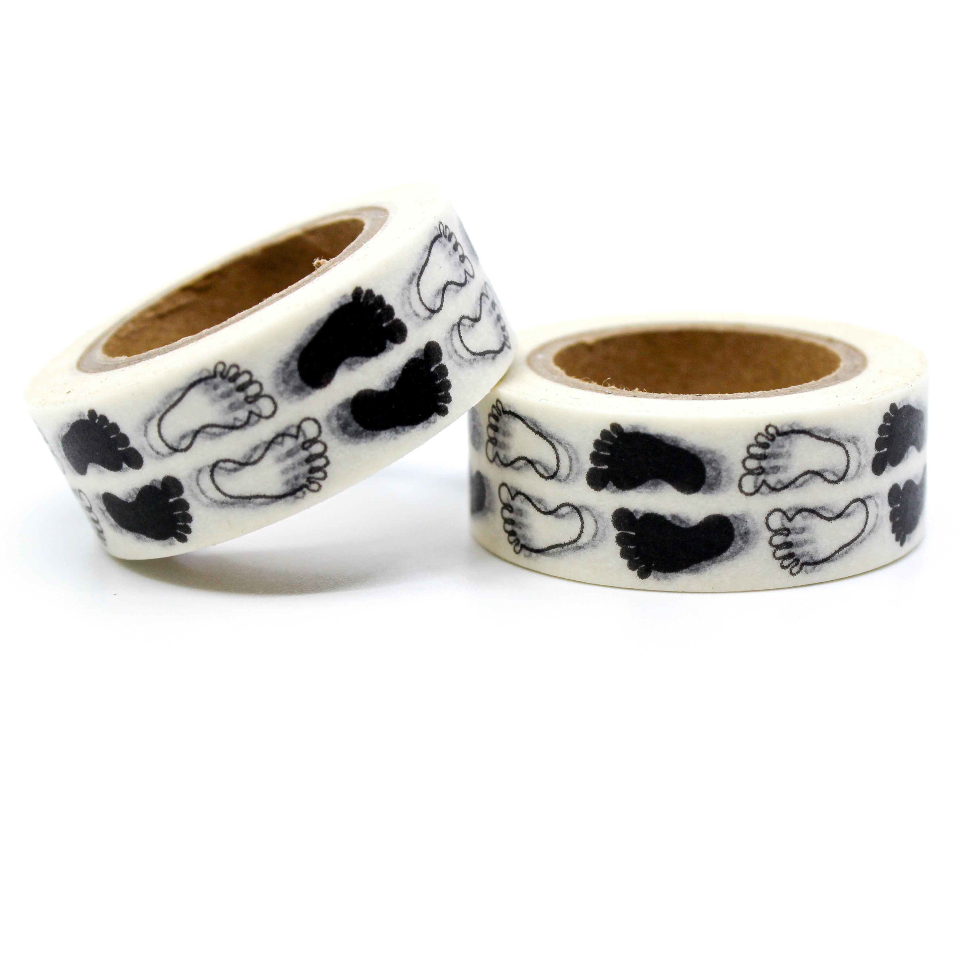 This is a black and white footprints pattern for Journal Supplies, Scrapbooking washi tapes from BBB Supplies Craft Shop