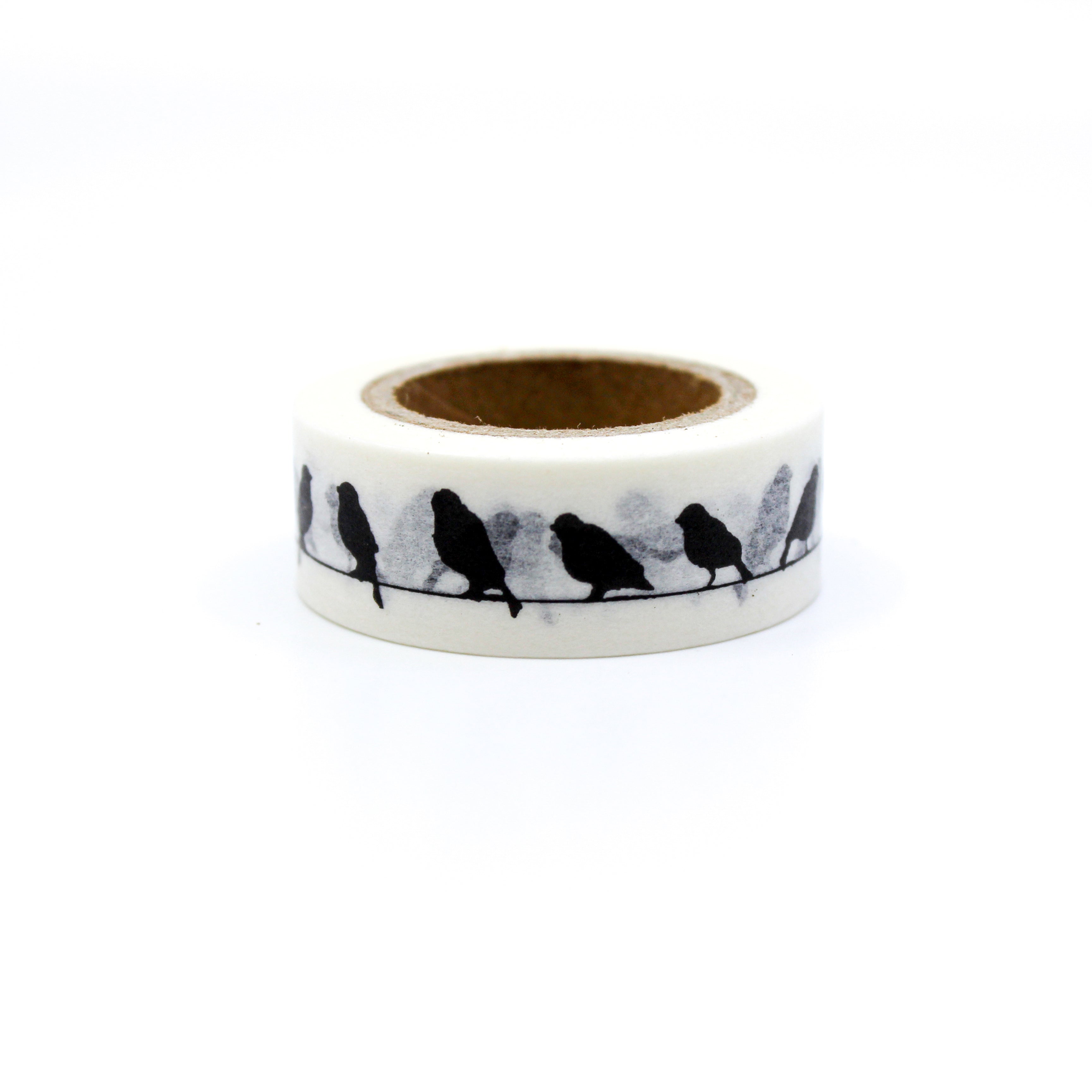 This is a black and white birds on a wire pattern washi tape from BBB Supplies Craft Shop