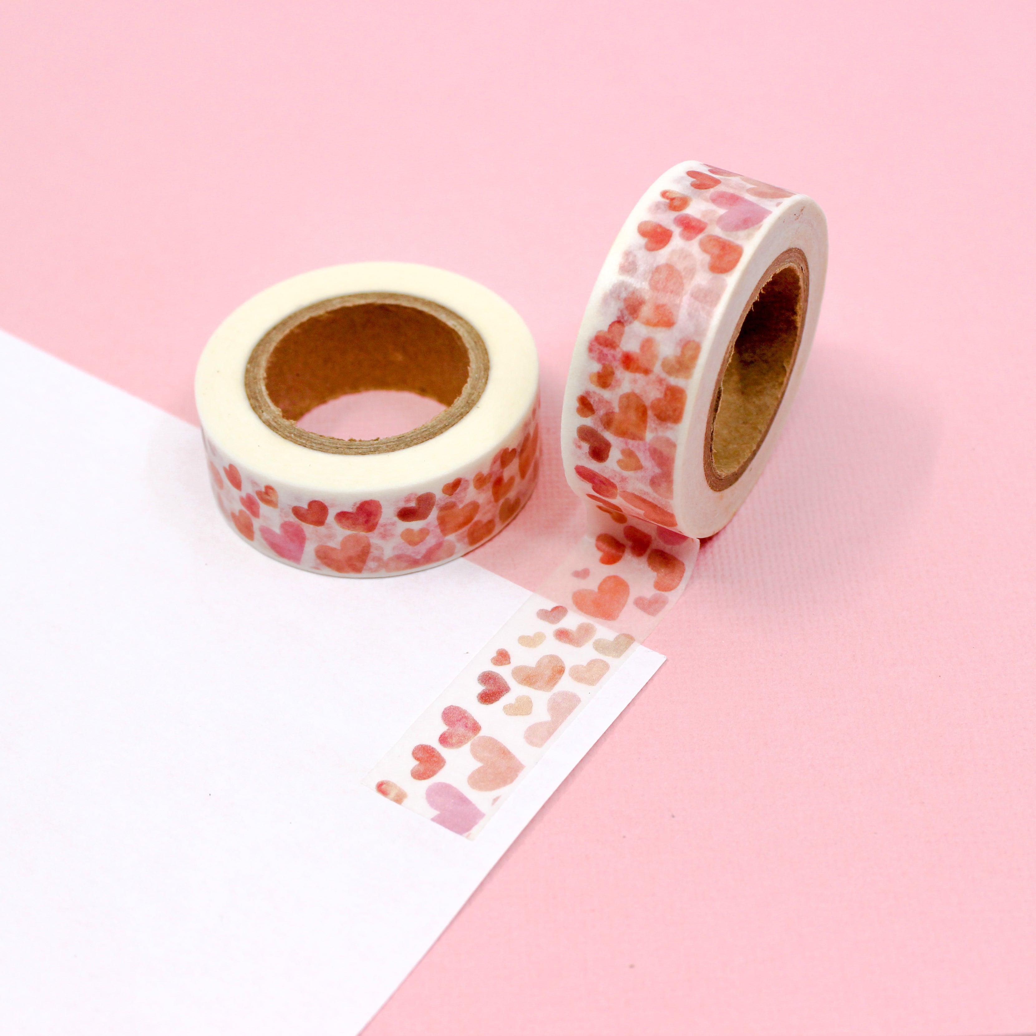 This is a red and pink multi-hearts pattern washi tape from BBB Supplies Craft Shop