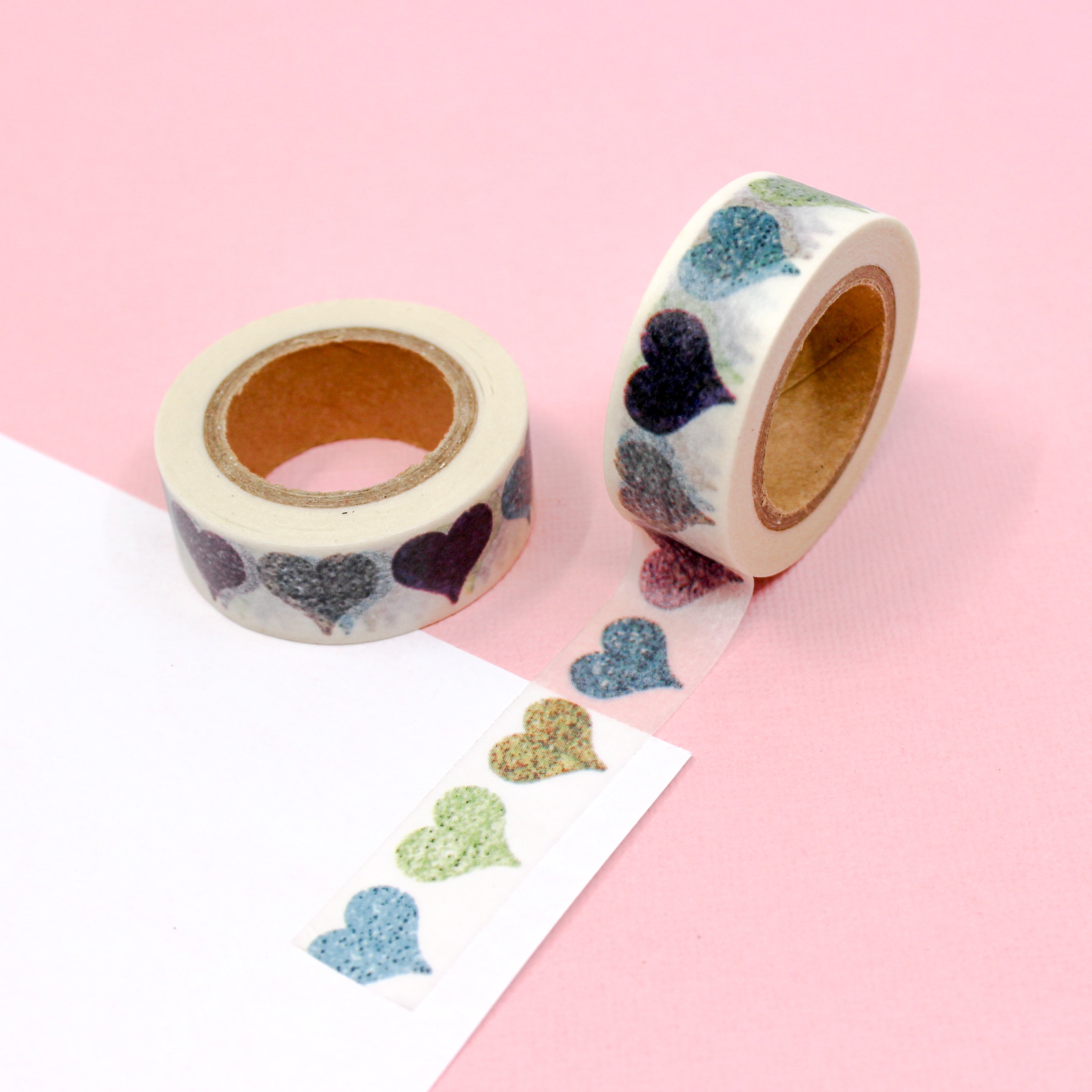 This is a faux glitter hearts washi tape from BBB Supplies Craft Shop