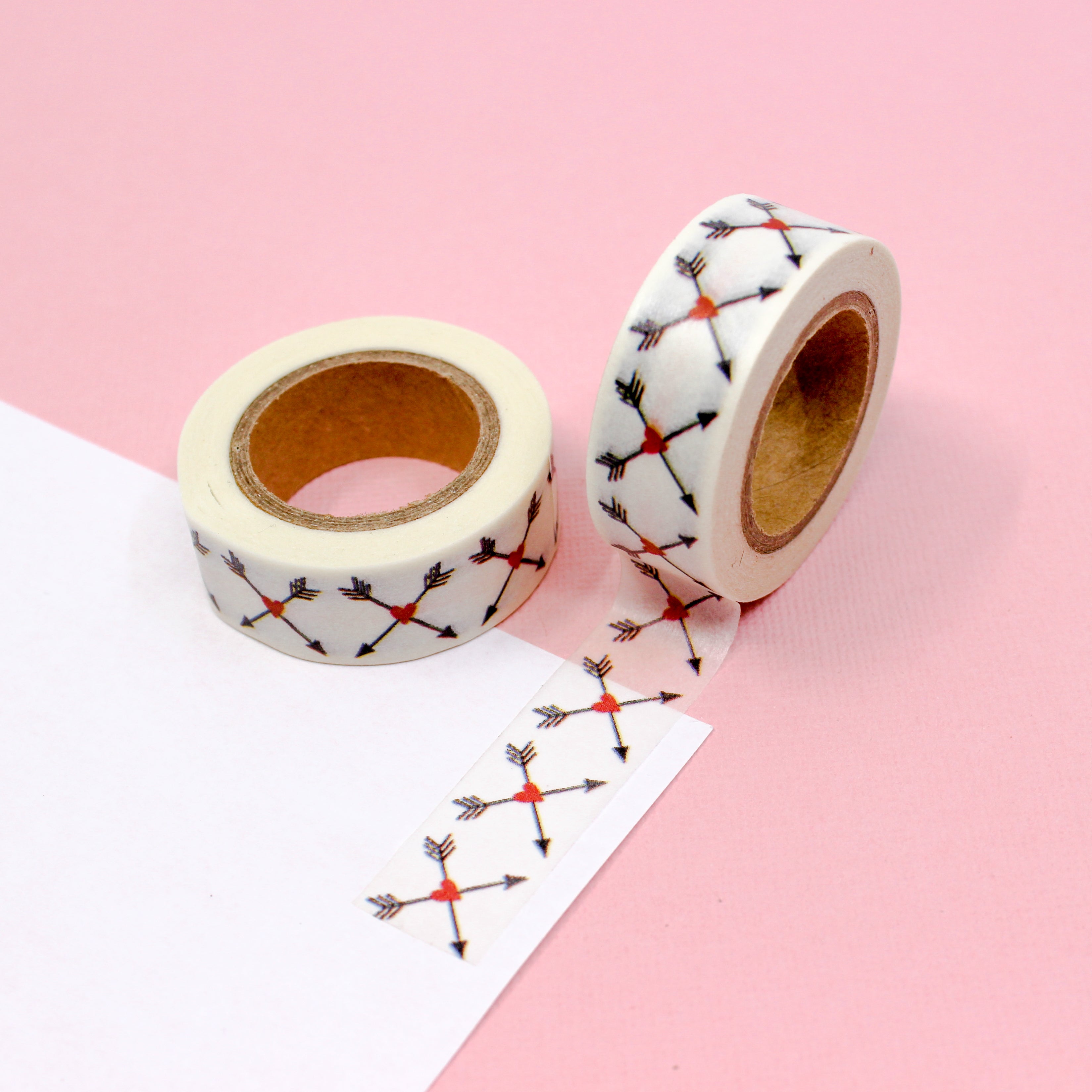 This is a green crossed cupid arrows with hearts in between washi tape from BBB Supplies Craft Shop