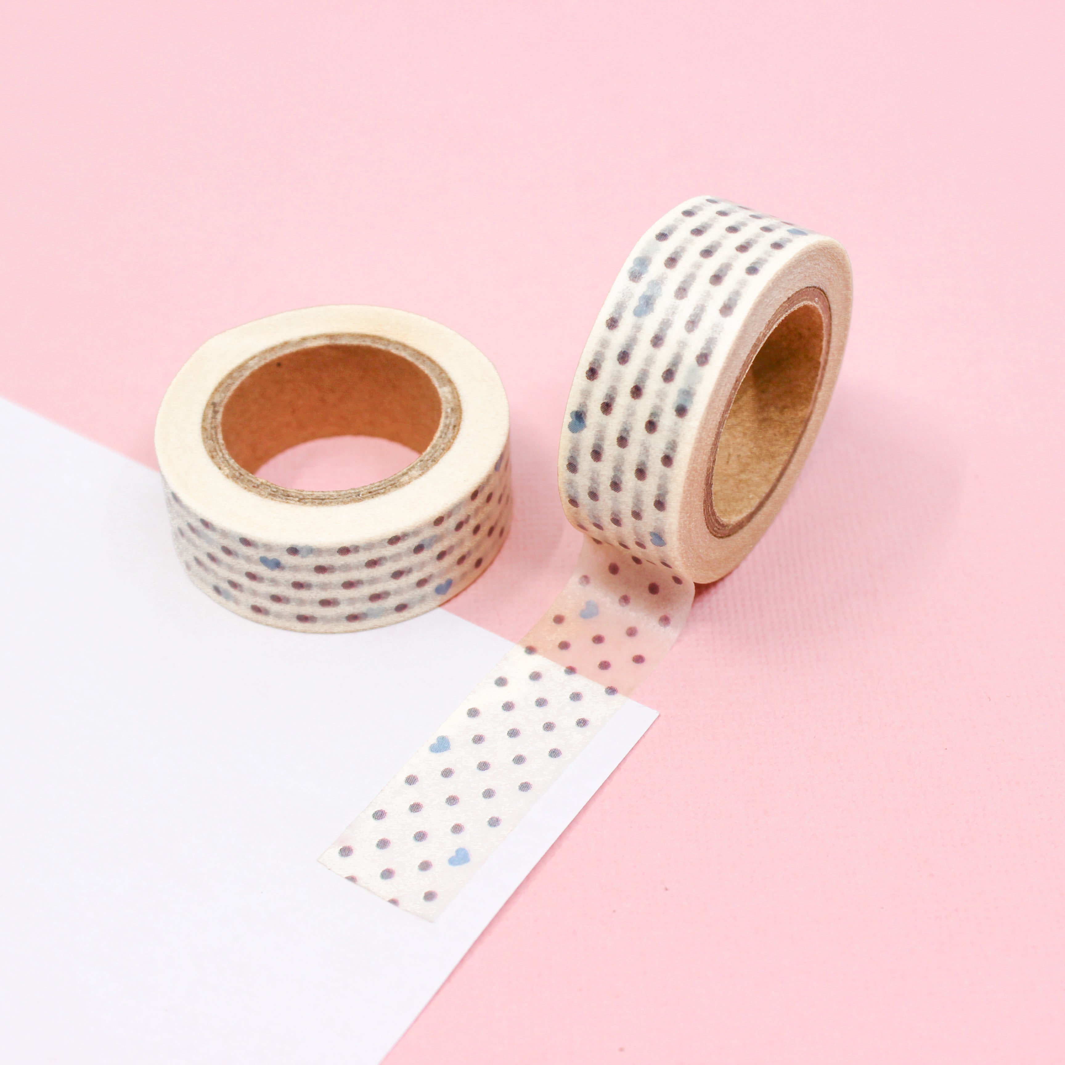 This is a tiny blue dots and red hearts pattern washi tape from BBB Supplies Craft Shop