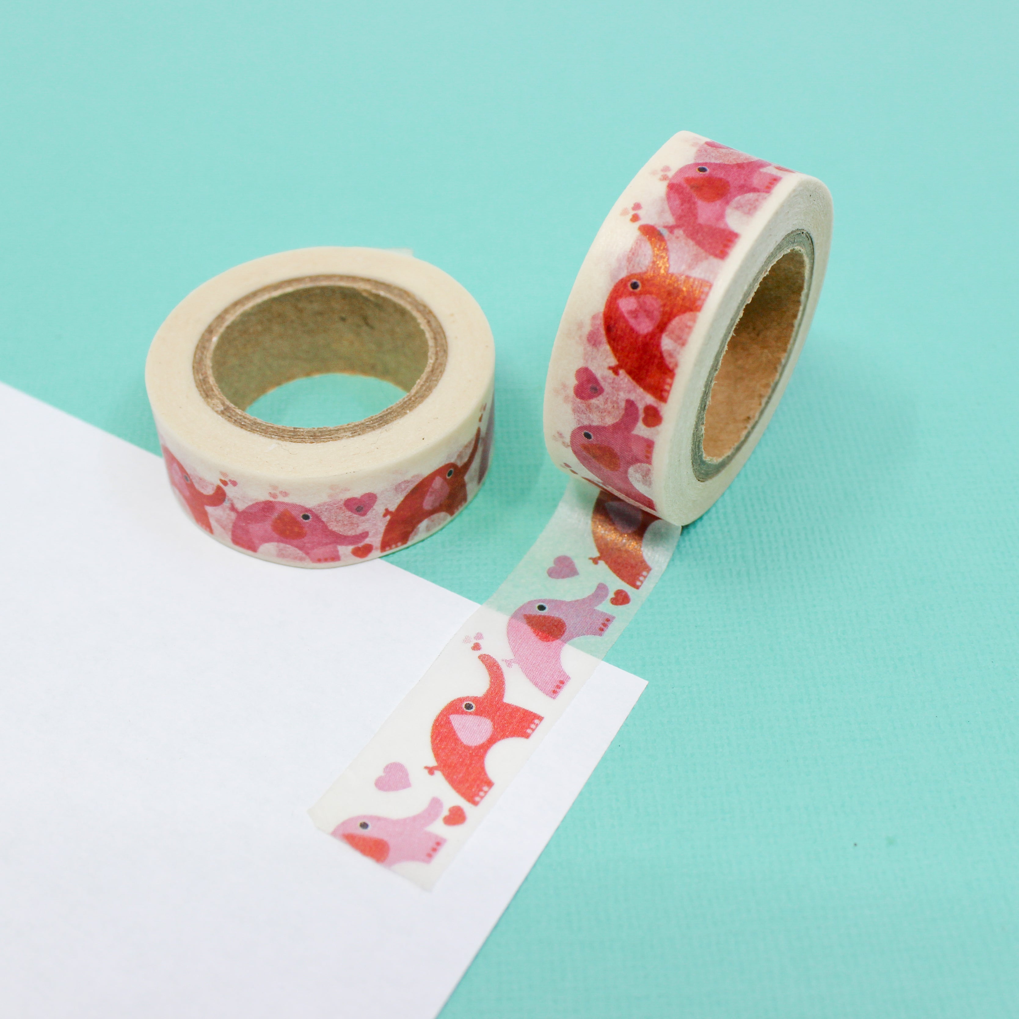 This is red and pink elephants with hearts view themed washi tape from BBB Supplies Craft Shop