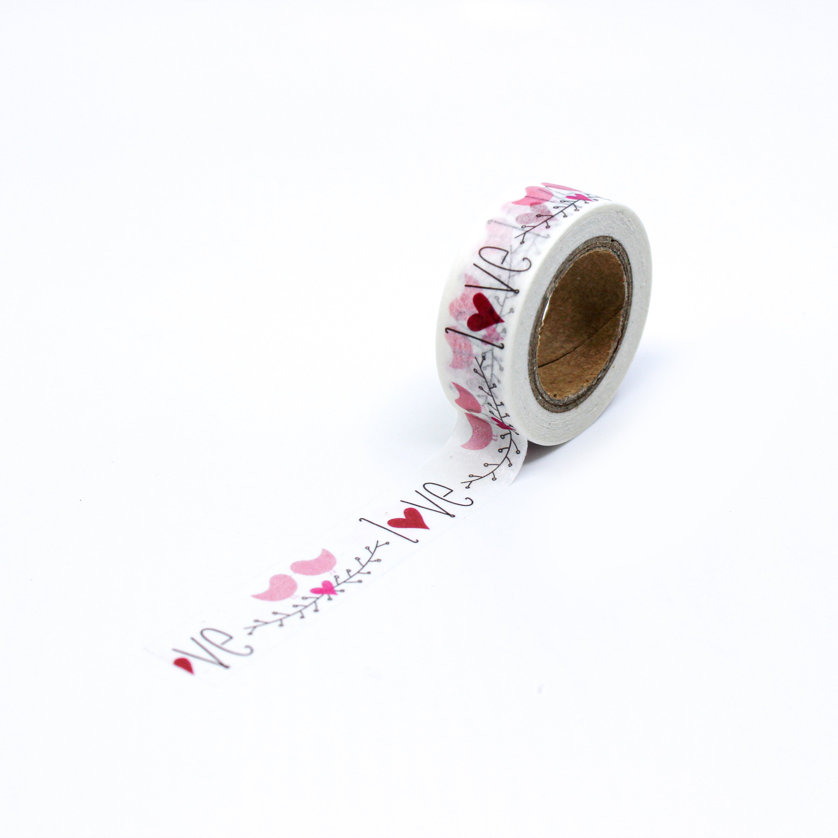 This is a full pattern repeat view of love text with vines and hearts washi tape from BBB Supplies Craft Shop