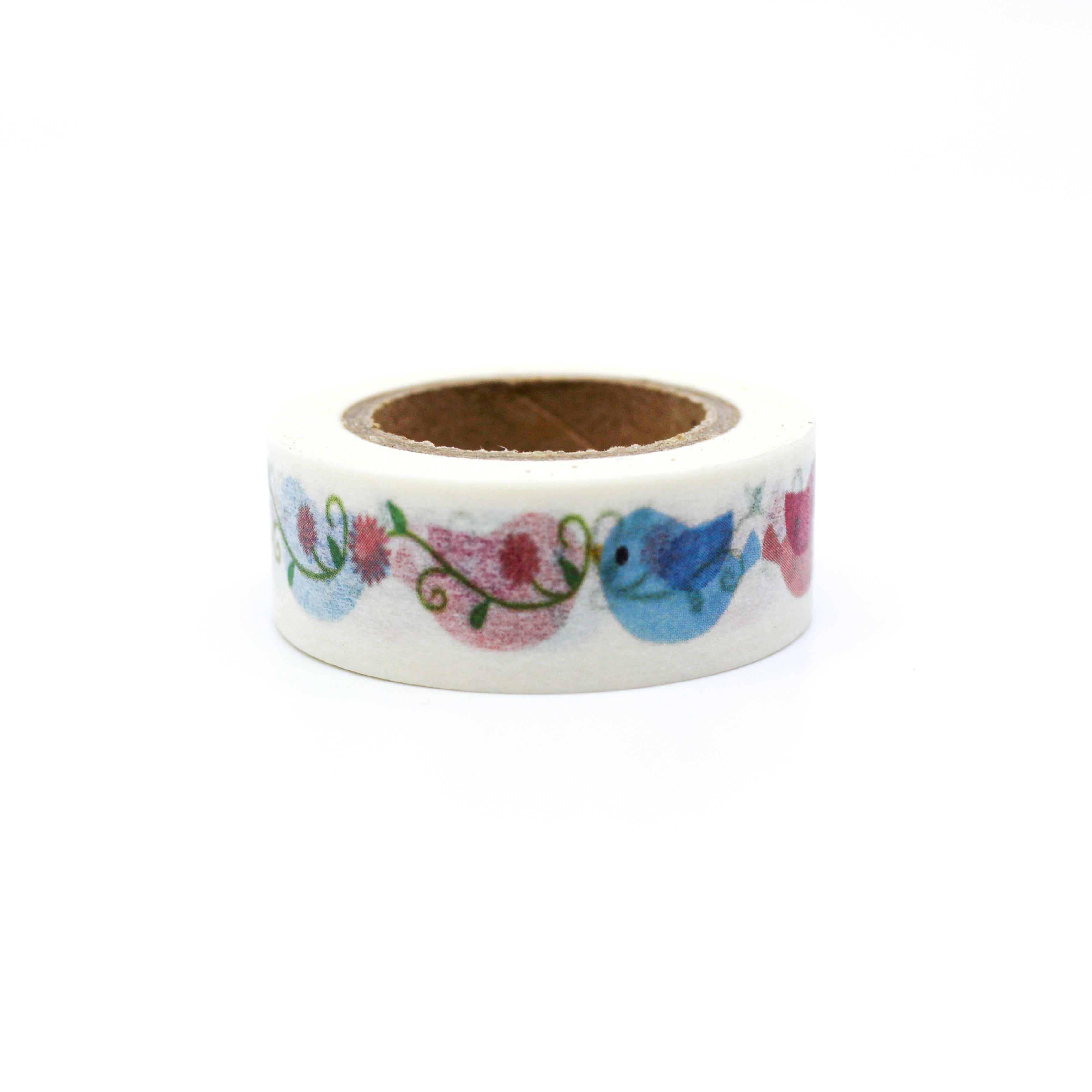 This is a cute colorful birds and vines in a white background washi tape from BBB Supplies Craft Shop