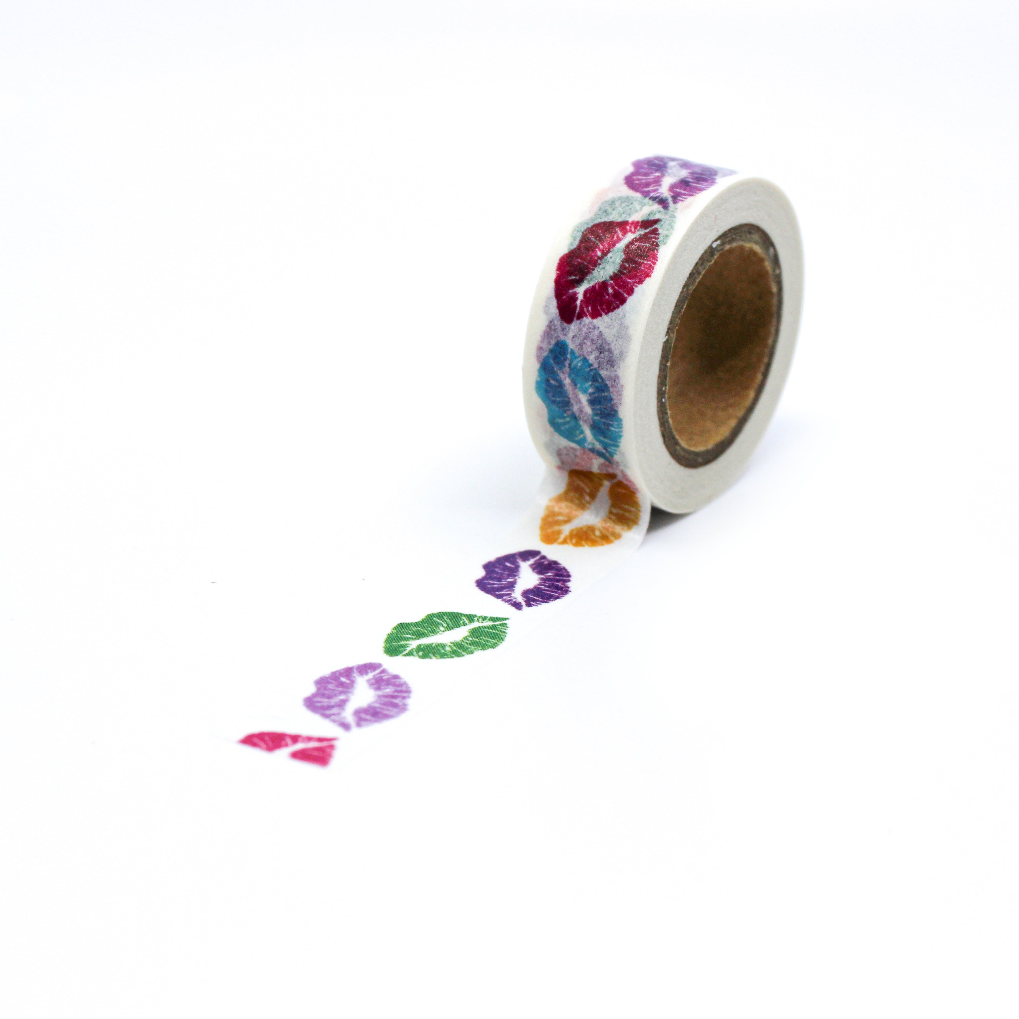 This is a full pattern repeat view of variety of colors of lips washi tape from BBB Supplies Craft Shop