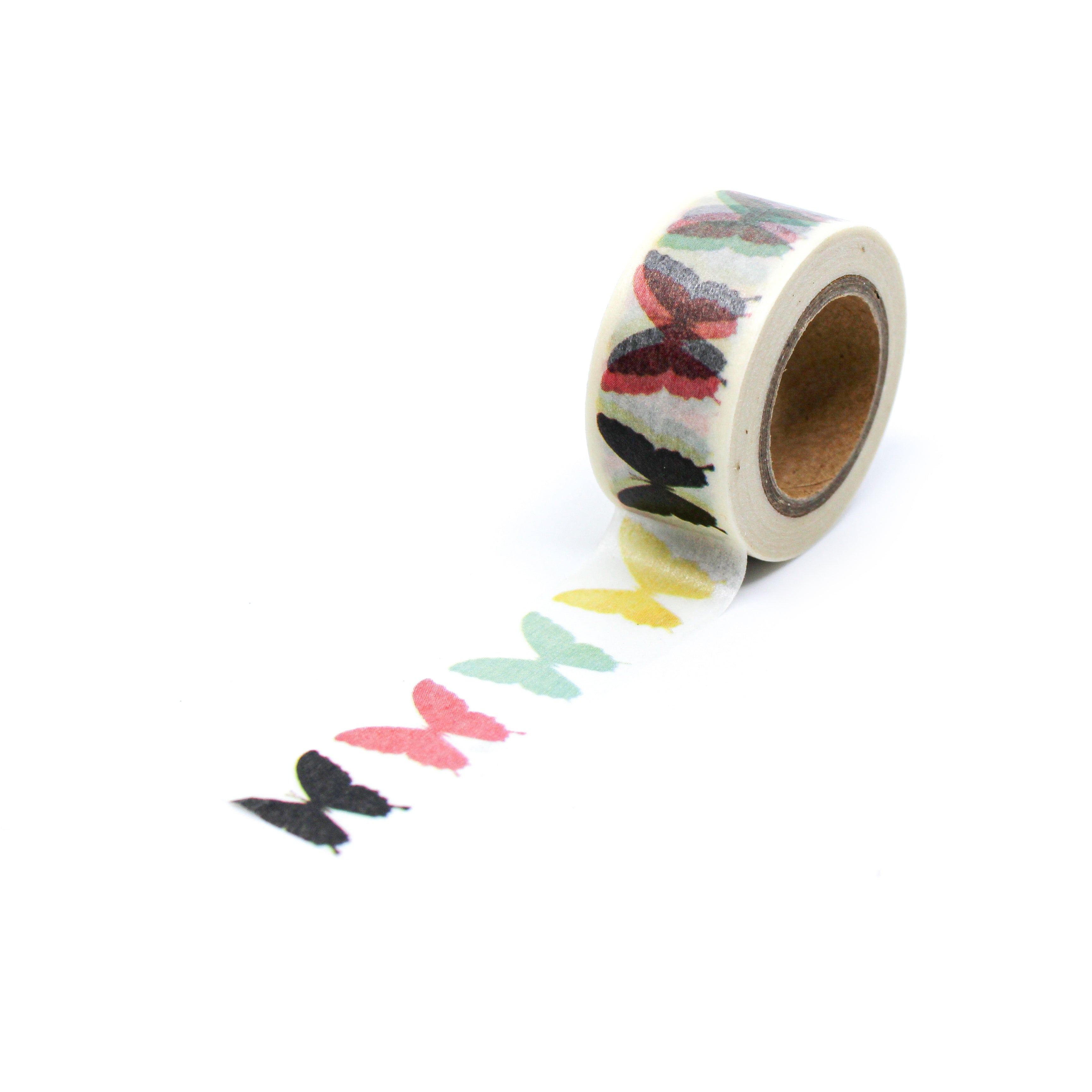 This is a full pattern repeat view of variety of colors of butterflies washi tape from BBB Supplies Craft Shop
