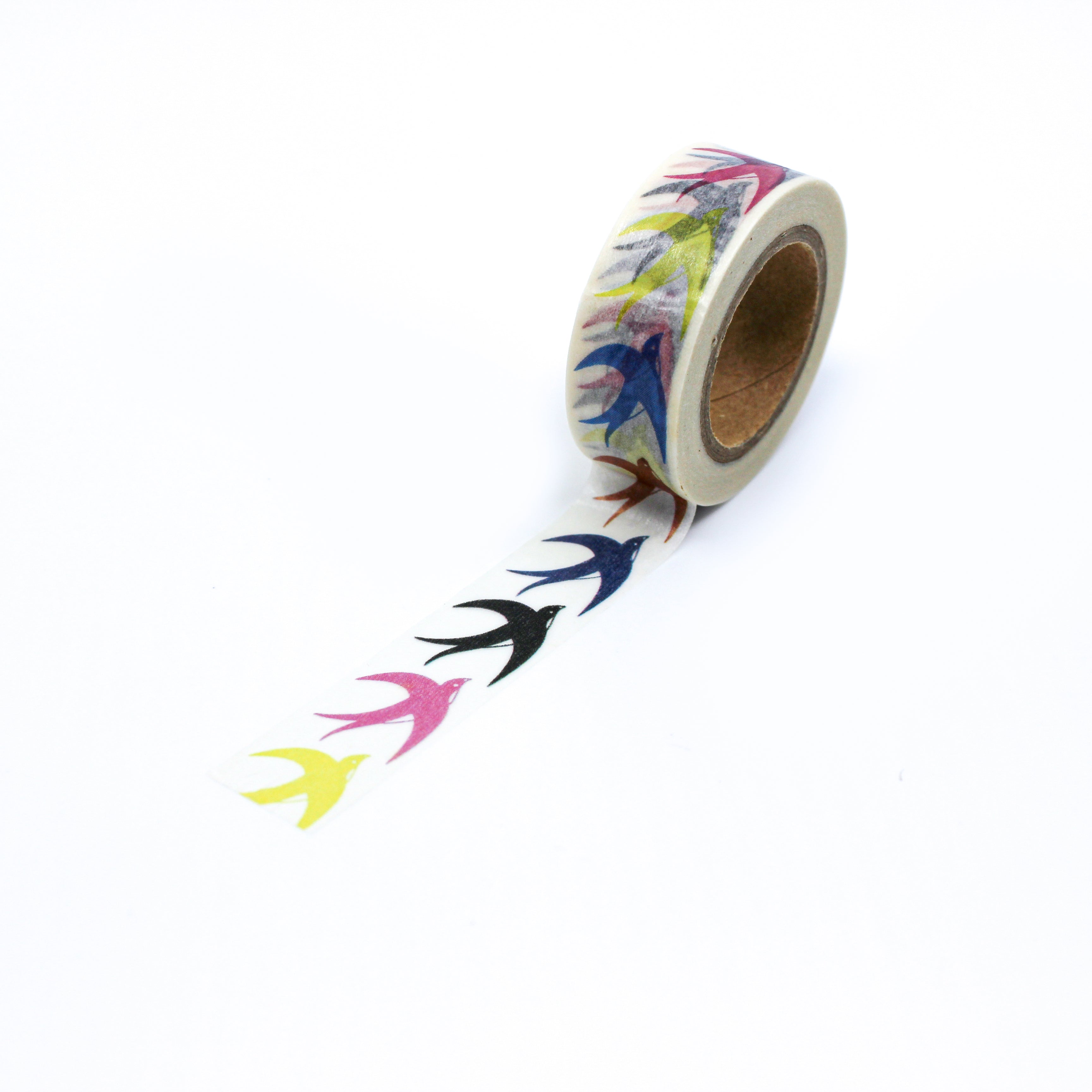 This is a full pattern repeat view of variety of colors of sparrow birds washi tape BBB Supplies Craft Shop